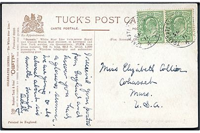 ½d Edward VII i parstykke på brevkort (White Star Line S/S Oceanic) annulleret med sejlende bureaustempel Transatlantic Post Office 4 d. 8.9.1911 til Cohasset, USA. Stempel benyttet ombord på S/S Oceanic.