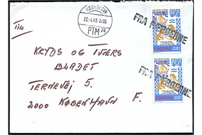 220 øre Dansevise (2) på skibsbrev annulleret FRA FÆRØERNE og sidestemplet København PTM sn26 d. 22.4.1983 til København.