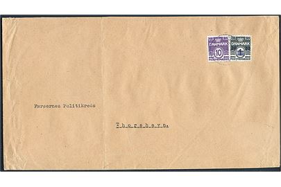 10 øre Bølgelinie og 20/1 øre Provisorium på aflang kuvert fra Sysselmanden for Nordøernes Syssel annulleret med svagt stempel Klaksvig Færøerne d. 20.5.1941 til Færøernes Politikreds i Thorshavn.