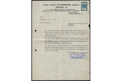 5 k. stempelmærke på skrivelse fra Beograd d. 31.12.1941 annulleret med perfin PONISTENO.