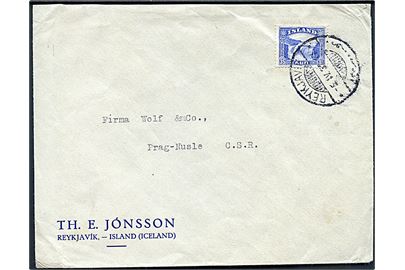 35 aur Gullfoss single på brev fra Reykjavik d. 5.4.1932 til Prag, Tjekkoslovakiet.