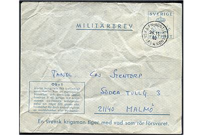 Militärbrev stemplet Svenska FN-Kont Libanon d. 24.11.1980 til Malmö. Bagklap mgl, men med svarmærke.