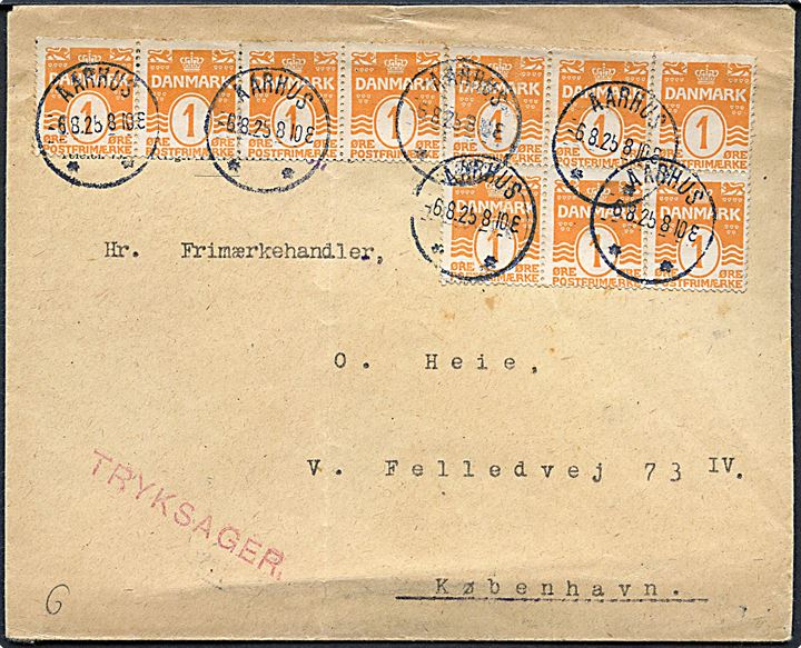 1 øre Bølgelinie (10) på tryksag fra Aarhus d. 6.8.1925 til København.