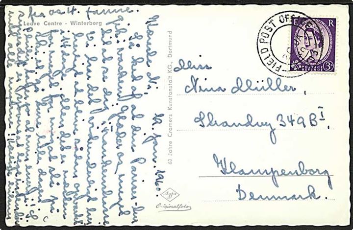 3d Elizabeth på brevkort fra Leave Center Winterberg stemplet Field Post Office 893 (= Krefeld) d. 20.1.1960 til Klampenborg, Danmark.
