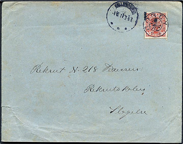 10 øre Chr. X på brev annulleret med stjernestempel RØRBY og sidestemplet Kallundborg d. 1.6.1917 til soldat på Rekrutskolen i Slagelse.