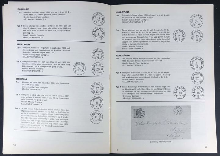 Tidiga svenska Datumstämplar - 1. del Bågstämplar. SFF specialhåndbog no. 5. 64 sider.