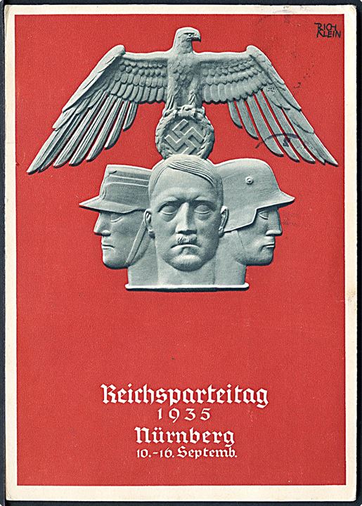 Reichsparteitag 1935 Nürnberg. Festpostkort frankeret med 6 pfg. Reichsparteitag udg. annulleret med særligt TMS i Nürnberg d. 10.9.1935.