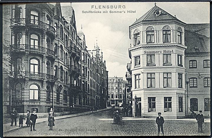 Flensburg. Schiffbrücke mit Sommer's Hotel. Dr. Trenkler Co. 1903.  