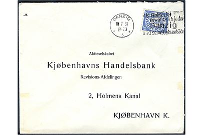 35 pfg. Våben single på brev annulleret med TMS i Danzig d. 10.7.1931 til København, Danmark.
