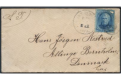 Amerikansk 5 cents (defekt) på brev fra Ft. Wayne, Indiana 1881 via København d. 25.3.1881 til Allinge, Bornholm. Ank.stemplet antiqua Allinge d. 1.4.1881.