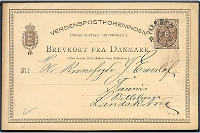 6 øre helsagsbrevkort fra Kjøbenhavn annulleret med svensk bureaustempel PKXP No. 2 UPP d. 12.4.1881 til Landskrona.