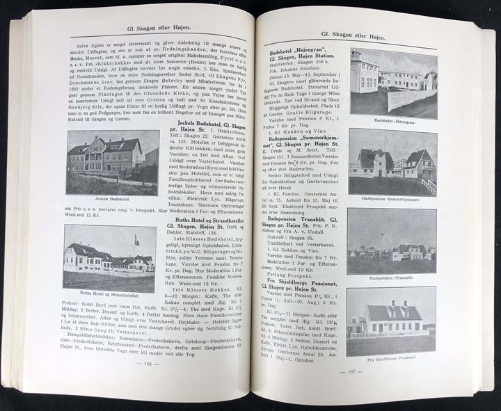 Hvor skal vi bo i Sommer 1933. Illustreret skandinavisk vejviser over badehoteller og sommerpensionater, samt beskrivelse af udflugter og seværdigheder. 308 sider.