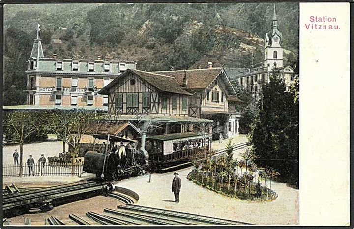 Bjergbanetog ved Vitznau Station, Schweiz. C. Stolle no. 574.