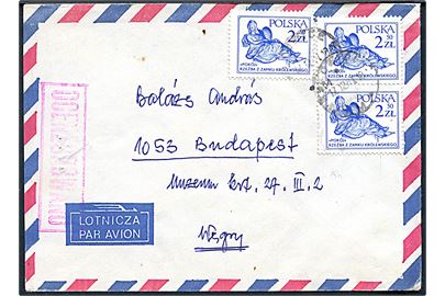2,50 zl. (3) på luftpostbrev fra Katowice d. 17.12.1981 til Budapest, Ungarn. Åbnet af polsk censur under undtagelsestilstanden blev oprettet d. 13.12.1981.
