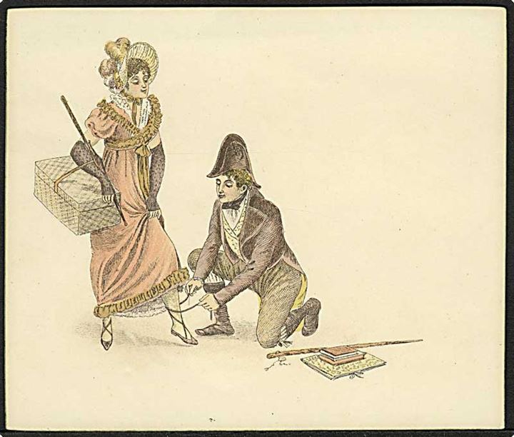 Kartonkort: Gentleman binder skoen. U/no. (11xx9,5 cm.).