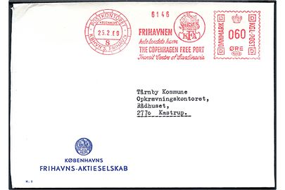 60 øre firmafranko fra Københavns Frihavns Aktieselskab med særlig Postkontoret Kbhvn's Frihavn København 8 d. 25.2.1969 til Kastrup.