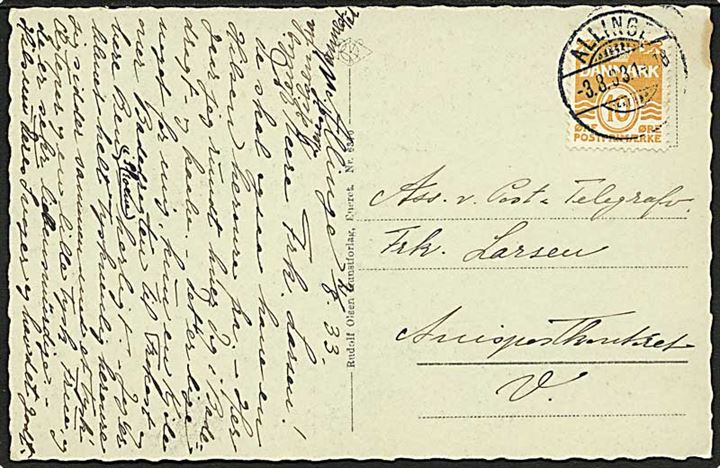 10 øre Bølgelinie på brevkort annulleret med brotype Ic stempel Allinge d. 3.8.1933 til København.