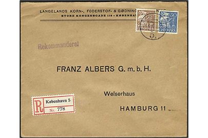 25 øre og 30 øre Karavel på anbefalet brev fra København d. 20.6.1935 til Hamburg, Tyskland.
