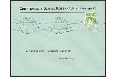 7 øre Bølgelinie single på tryksag fra København d. 3.10.1928 til Helsingborg, Sverige.