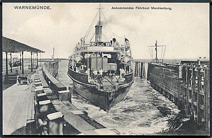 Mecklenburg, tysk jernbanefærge ankommer til Warnemünde. P. Rechlin u/no.