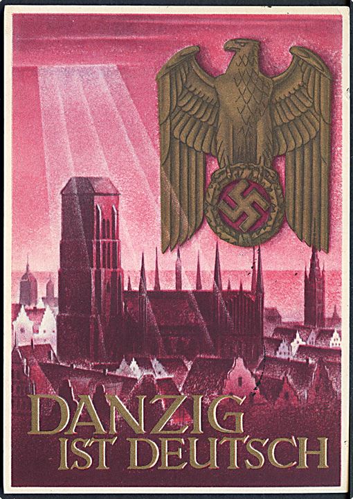 Danzig ist Deutsch. 6+4 pfg. illustreret helsagsbrevkort stemplet i Hamburg 1940.