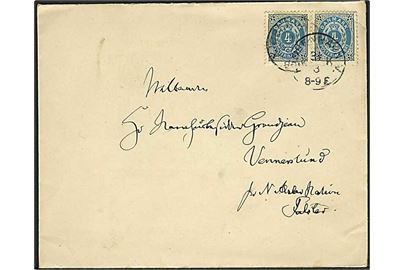4 øre Tofarvet i ramme tête-bêche parstykke på brev fra Kjøbenhavn d. 31.3.1899 til Nørre Alslev.