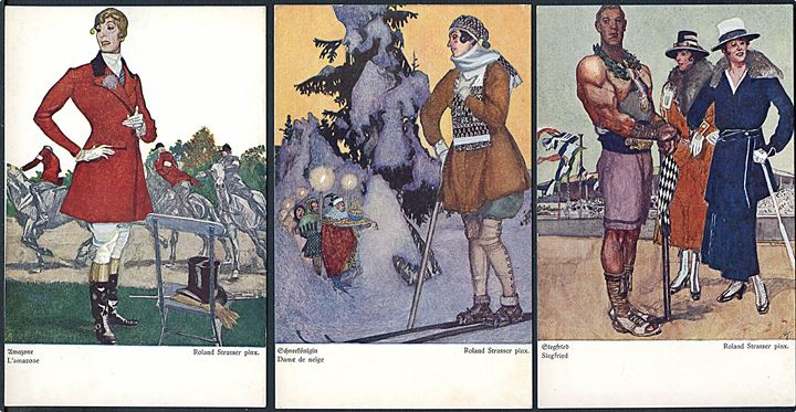 Roland Strasser: Amazone (177), Siegfried (176), Schneekönigin (175), Königin der Luft (174), Nixen (173) & Diana (172). Serie med 6 kunstnerkort. BRW. 