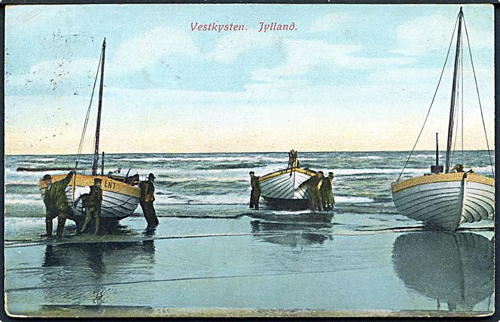 Vestkysten. Jylland. Fiskere ved bådene. Alex Vincents no. 743. 