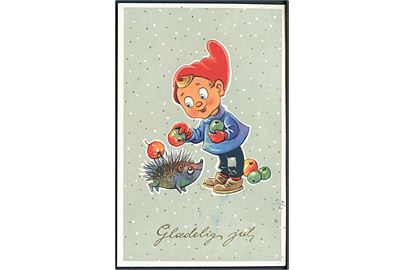 Jul. Nisse sætter æbler på pindsvinets pigge. Stenders no. 5109 / 125.