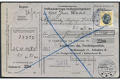 35 øre Chr. X single på retur Indkasserings-Indbetalingskort fra København d. 14.7.1923 til Holstebro.