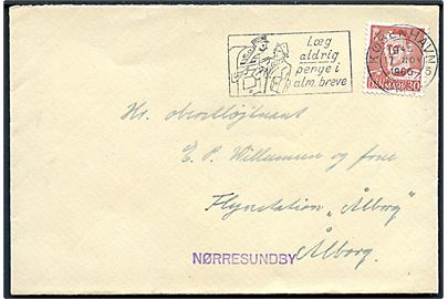 30 øre Fr. IX på brev fra København til Oberstløjtnant E. P. Willumsen, Flyvestation Ålborg, Ålborg - adresse korrigeret med liniestempel Nørresundby.