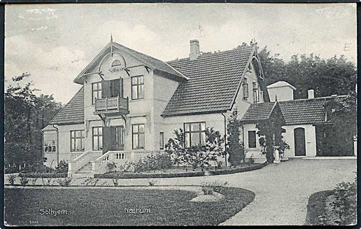 5 øre Chr. IX og Julemærke 1907 på brevkort (Solhjem, Nærum) annulleret med stjernestempel NÆRUM til Rungsted.