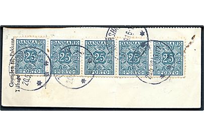 5 øre (2) og 25 øre (5) Portomærke på for- og bagside af talon fra Adressekort annulleret med brotype IIc Thorshavn d. 20.5.1930. Fold.