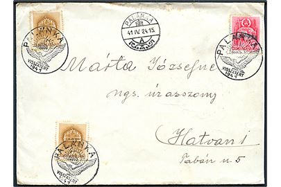 4 f. (2) og 20 f. på brev annulleret med genforeningsstempel Palanka d. 24.4.1941 til Hatvan. Byen Bácska-Palánka i Vojvodina, Jugoslavien blev indlemmet i Ungarn 1941-1944.