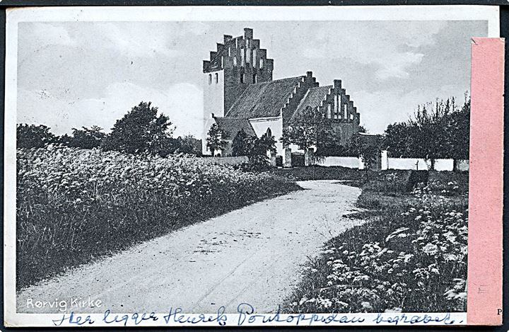 10 øre Bølgelinie på brevkort (Rørvig kirke) fra Hundested d. 14.7.1939 til Stockholm, Sverige - returneret til København og forespurgt via Returpostkontoret i Rørvig.