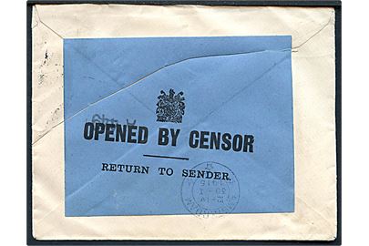 2½d George V på brev fra Caterham Valley d. 27.1.1915 til Amsterdam, Holland. På bagsiden rlå etiket Opened by Censor / Returned to Sender, men tilsyneladende fremsendt med ank.stempel i Amsterdam d. 30.1.1915.