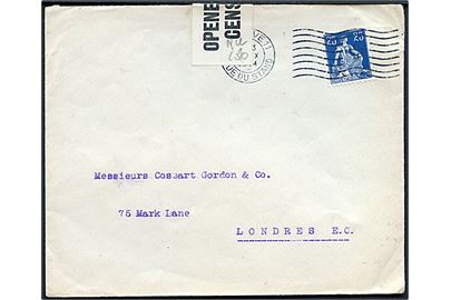 25 c. på brev fra Geneve d. 10.10.1914 til London, England. Åbnet af tidlig britisk censur og ank.stemplet i London d. 16.10.1914.