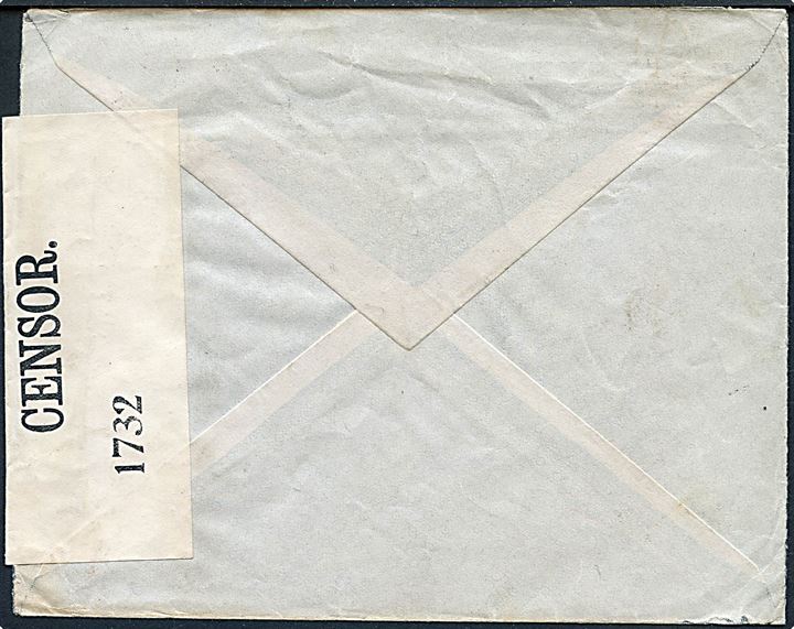 20 c. på brev fra Valparaiso d. 21.2.1917 til London, England. Åbnet af britisk censur no. 1732.