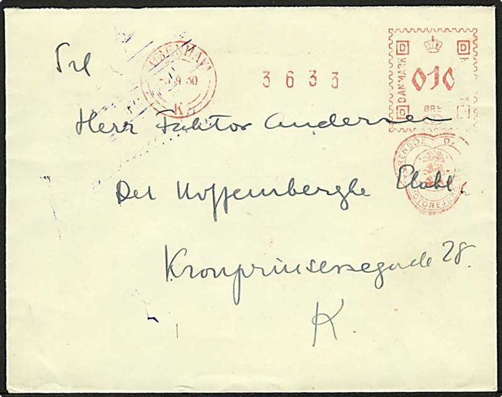 10 øre firmafranko fra Forenede Danske Motorejere sendt lokalt i København d. 5.9.1930.