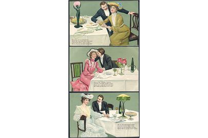 Kæreste middag. Serie med 3 romantiske reliefkort. P.F.B. serie 3983.
