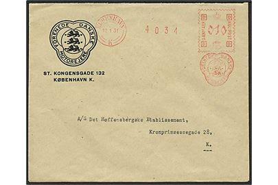 10 øre firmafranko fra Forenede Danske Motorejere sendt lokalt i København d. 12.1.1931.