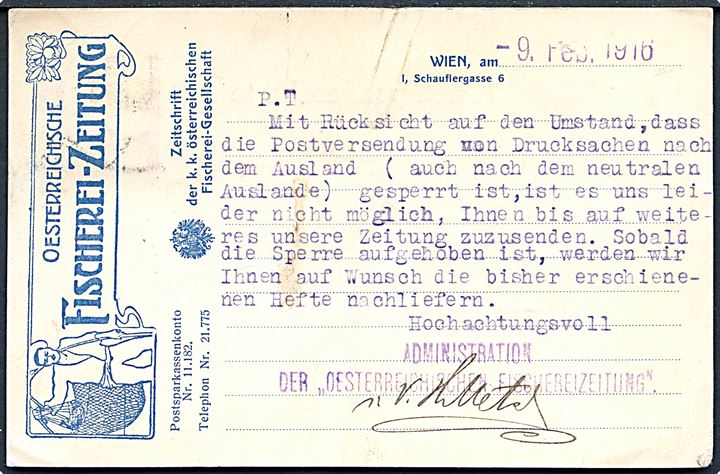 10 h. Franz Joseph på brevkort fra Wien d. 9.2.1916 til Washington, USA. Østrigsk censur og Tilbageholdt af britisk censur med Released by the British military Authorities. Ovalt privat ank.stempel d. 15.9.1919.