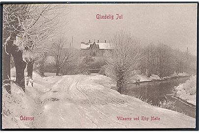 Odense, Villaerne ved Ejby Mølle og Odense Å i snevejr. Warburg no. 351.