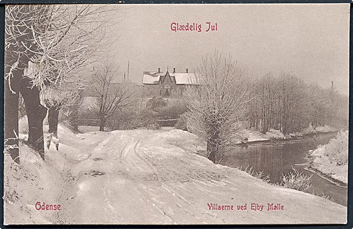 Odense, Villaerne ved Ejby Mølle og Odense Å i snevejr. Warburg no. 351.