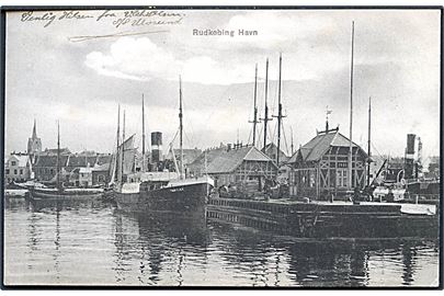 Rudkøbing, havnen med dampskibet Tranekjær. Andr. Brandt no. 3271.