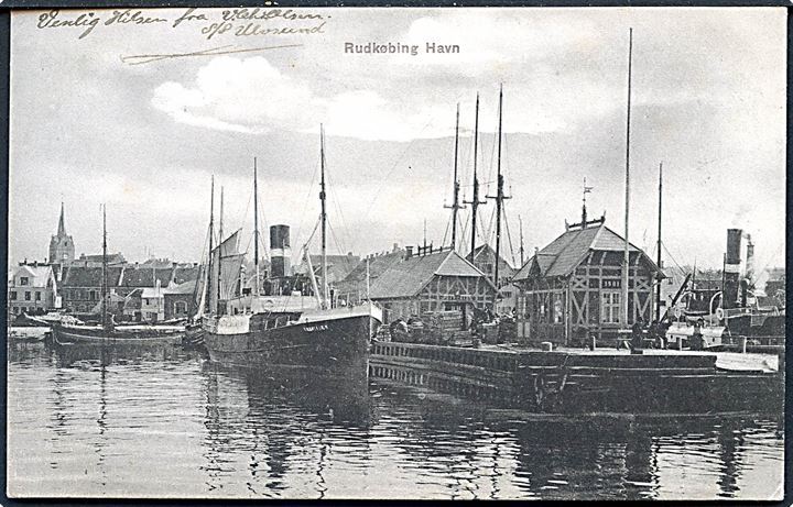 Rudkøbing, havnen med dampskibet Tranekjær. Andr. Brandt no. 3271.