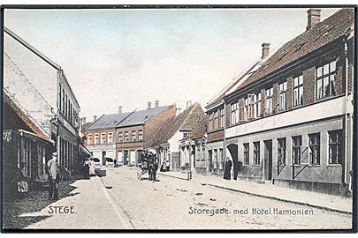 Stege, Storegade med Hotel Harmonien. C. M. Nielsen no. 5354.