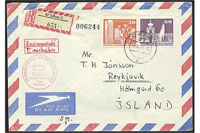 30 pfg. Halle og 60 pfg. Dresden på anbefalet luftpostbrev fra Löbau d. 4.12.1979 til Reykjavik, Island.
