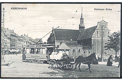 Købh., Holmens kirke med sporvogn no. 517. P. Alstrup no. 9173
