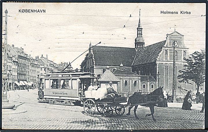 Købh., Holmens kirke med sporvogn no. 517. P. Alstrup no. 9173